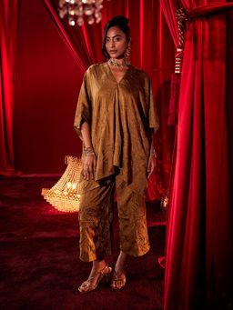 House of Fett - Ochre Brown Embroidered Co-Ord Set