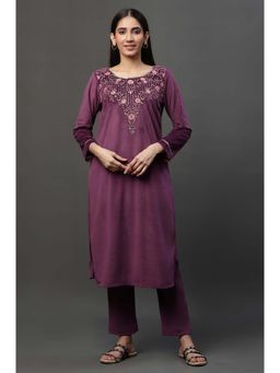 Aurelia - Purple Floral Kurta with Pant (Set of 2)