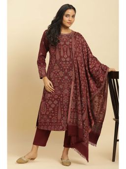 W - Maroon Paisley Kurta with Pant and Dupatta (Set of 3)