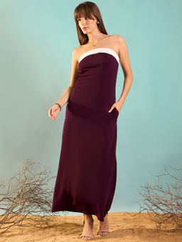 RARE - Women Wine Color Maxi Solid Dress