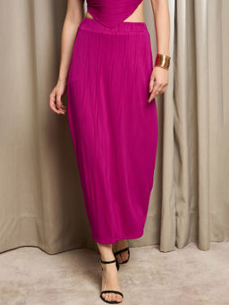 RARE - Women A-Line Magenta Color Solid Midi Skirt