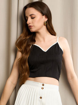 RARE - Women Black Color Solid Tank Crop Top