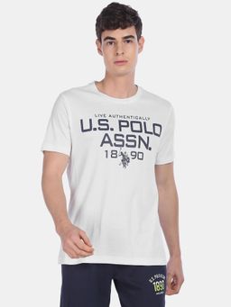 U.S. POLO ASSN. - Men White I682 Comfort Fit Printed Cotton Viscose Polyester T-shirt