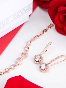 Zavya - Rose Gold Radiance Love - Infinity & Solitaire Earrings Sterling Silver Combo