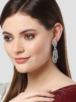 Karatcart - Silver Plated Embellished Lime Green CZ Drop Earrings for Women