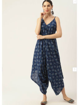 Jaipur Morni - Women Cotton Floral Printed Navy Blue Jumpsuit