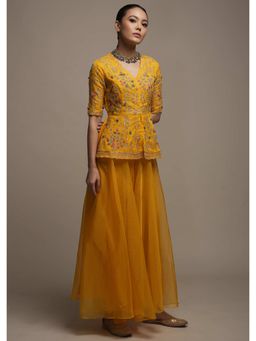 KALKI FASHION - Dark Amber Yellow Palazzo Zari Suit (Set of 2) (US 0)