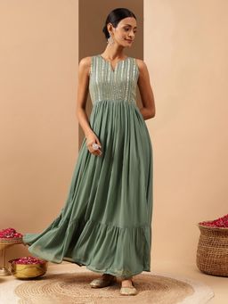 Janasya - Women Green Georgette Dress