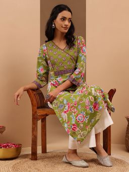 Janasya - Women Green Cotton Kurta