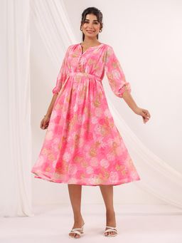 Janasya - Women Pink Georgette Dress