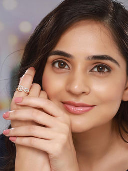 Saraf RS Jewellery - Gold Toned Ad Studded Minimal Solitaire Finger Ring