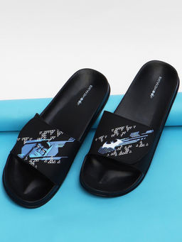 Bewakoof - Official Dc Merchandise Black Cyber Bat Knight Printed Sliders