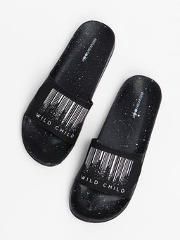 Bewakoof - Black Wild Child Printed Sliders