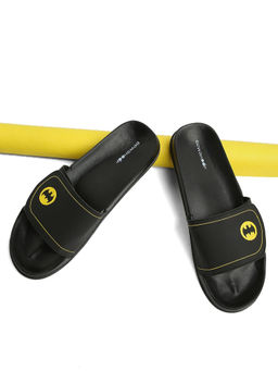 Bewakoof - Official Dc Merchandise Black Bat Call Printed Velcro Sliders