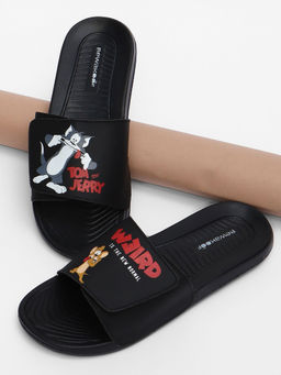 Bewakoof - Official Tom and Jerry Merchandise Black Sliders