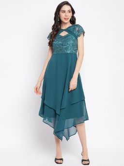 Latin Quarters - Womens Teal Cap Sleeve Solid Dress