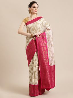 Banarasi Silk Works - Dupion Woven Saree Beige with Unstitched Blouse