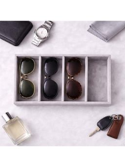 The Big Trove - Luxury Grey Velvet 4 Slot Sunglass Organizer & Storage Display Tray For Wardrobe