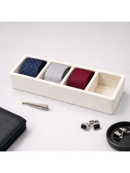 The Big Trove - Luxury Cream Velvet 4 Slot Tie Organizer & Storage Display Tray For Wardrobe