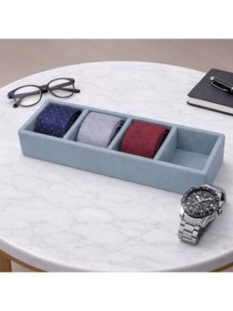 The Big Trove - Luxury Grey Velvet 4 Slot Tie Organizer & Storage Display Tray For Wardrobe