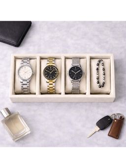 The Big Trove - Luxury Cream Velvet 4 Slot Watch Organizer & Storage Display Tray For Wardrobe