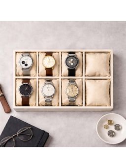 The Big Trove - Luxury Cream Velvet 8 Slot Watch Organizer & Storage Display Tray For Wardrobe