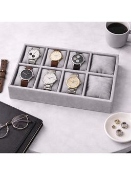 The Big Trove - Luxury Grey Velvet 8 Slot Watch Organizer & Storage Display Tray For Wardrobe