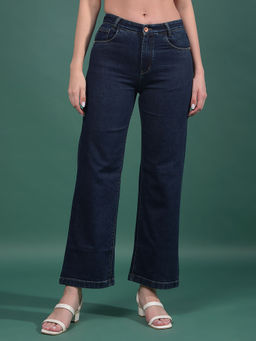 CRIMSOUNE CLUB - Women Navy Blue Wide-Leg Jeans