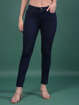 CRIMSOUNE CLUB - Women Navy Blue Skinny High-Waist Jeans