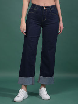 CRIMSOUNE CLUB - Women Navy Blue Wide-Leg Jeans