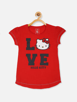 Kidsville - Hello Kitty Featured T-Shirt for Girls-Red