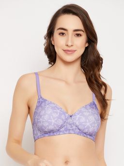 Clovia - Polyamide Printed Lightly Padded Full Cup Wire Free T-Shirt Bra - Purple