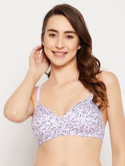 Clovia - Polyamide Printed Lightly Padded Full Cup Wire Free T-Shirt Bra - Purple