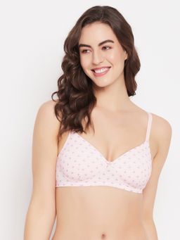 Clovia - Polyamide Printed Lightly Padded Full Cup Wire Free T-Shirt Bra - Pink