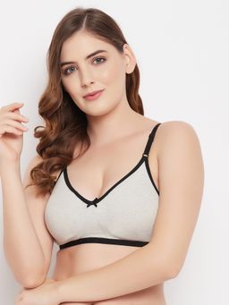 Clovia - Cotton Solid Non-Padded Full Cup Wire Free T-Shirt Bra - Grey