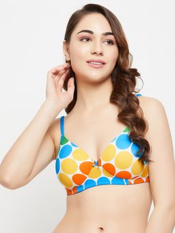 Clovia - Polyamide Printed Lightly Padded Full Cup Wire Free T-Shirt Bra - Multi Color