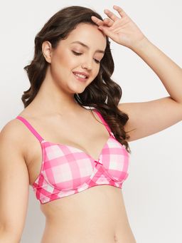 Clovia - Polyamide Printed Lightly Padded Full Cup Wire Free T-Shirt Bra - Pink