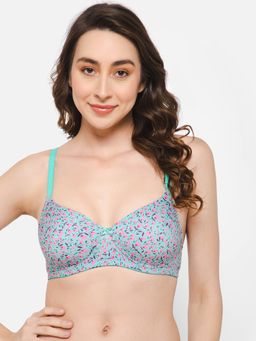 Clovia - Polyamide Printed Lightly Padded Full Cup Wire Free T-Shirt Bra - Green