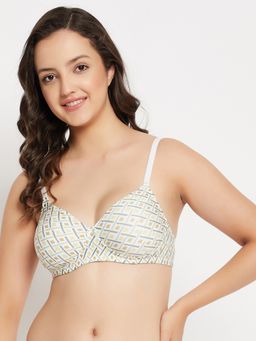 Clovia - Polyamide Printed Lightly Padded Full Cup Wire Free T-Shirt Bra - White