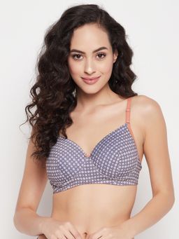Clovia - Polyamide Printed Lightly Padded Full Cup Wire Free T-Shirt Bra - Grey
