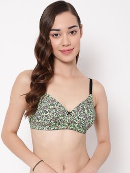 Clovia - Polyamide Printed Lightly Padded Full Cup Wire Free T-Shirt Bra - Green
