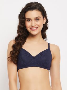 Clovia - Lace Lightly Padded Full Cup Wire Free Everyday Bra - Blue