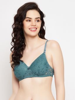 Clovia - Lace Lightly Padded Full Cup Wire Free Everyday Bra - Teal