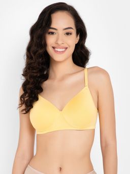 Clovia - Cotton Solid Lightly Padded Full Cup Wire Free T-Shirt Bra - Yellow