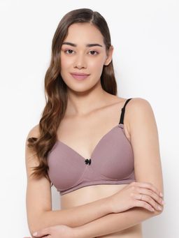 Clovia - Cotton Solid Lightly Padded Full Cup Wire Free T-Shirt Bra - Purple