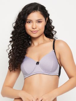 Clovia - Polyamide Printed Lightly Padded Full Cup Wire Free T-Shirt Bra - Purple