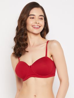 Clovia - Cotton Solid Lightly Padded Full Cup Underwired Balconette Bra - Maroon