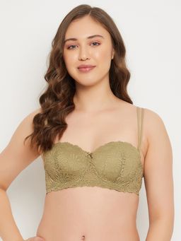 Clovia - Lace Lightly Padded Full Cup Underwired Balconette Bra - Green