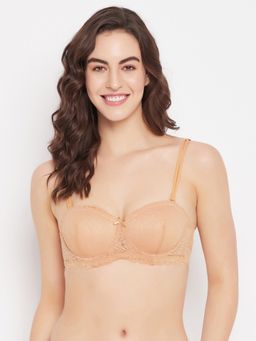 Clovia - Lace Lightly Padded Full Cup Underwired Balconette Bra - Beige