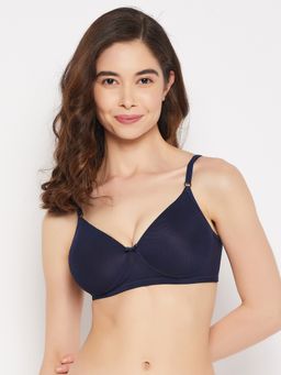 Clovia - Lace Solid Lightly Padded Full Cup Wire Free T-Shirt Bra - Blue